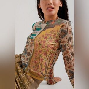 Desigual Mesh Floral Patchwork Long Sleeve Top Women’s size Large